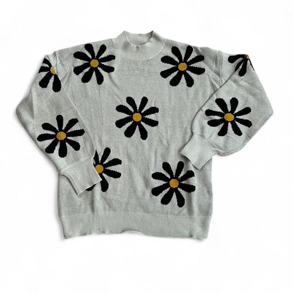 Viscose mock neck daisy flower knit sweater Medium New with tags - Picture 1 of 3
